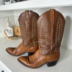 Vintage Dan Post Women’s Flare Cowboy Boots Size 8 – Genuine Lizard & Leather
